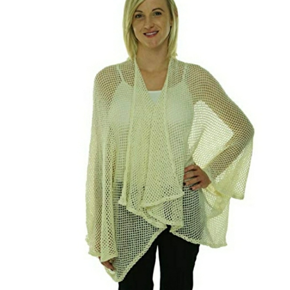 Women's Metallic Fishnet Sleeved Scarf O/S Cream - Picture 1 of 2